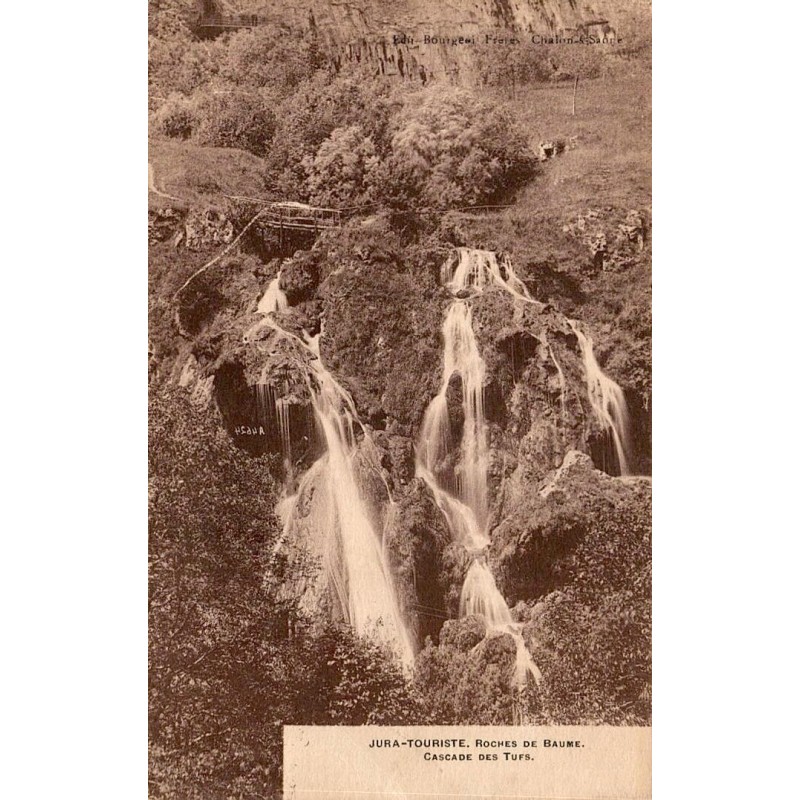 Carte postale ancienne Baume-les-Messieurs roche de Baume et cascade des Tufs dans le Jura