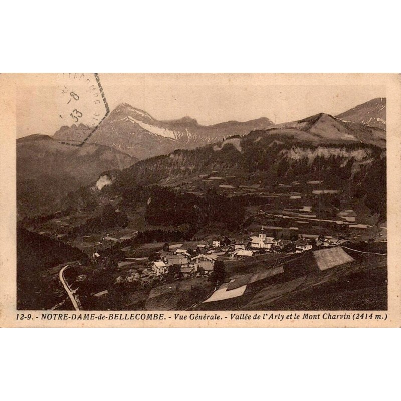 Carte postale ancienne Notre-Dame-de-Bellecombe vallée d’Arly Mont Charvin panorama Savoie
Title