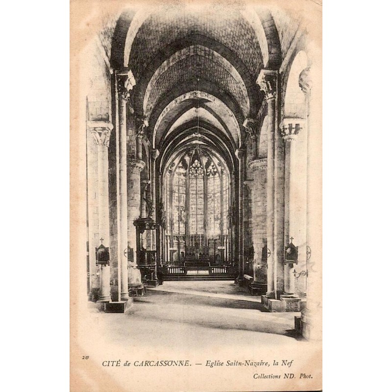 Carte postale ancienne Cité de Carcassonne – Église Saint-Nazaire, la nef