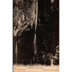 Carte postale ancienne Dargilan Salle de l’Église Lozère vue intérieure de grotte avec concrétions calcaires monumentales
