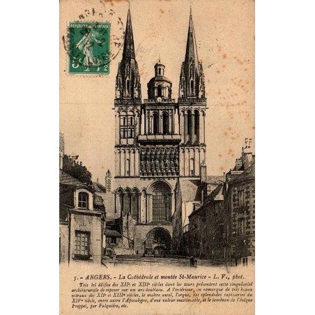 Carte postale ancienne Angers la Cathédrale montée de Saint-Maurice Maine-et-Loire édition LV Phot vue urbaine historique