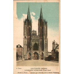 Carte postale ancienne Coutances cathédrale Notre-Dame façade ouest Manche vue architecturale gothique