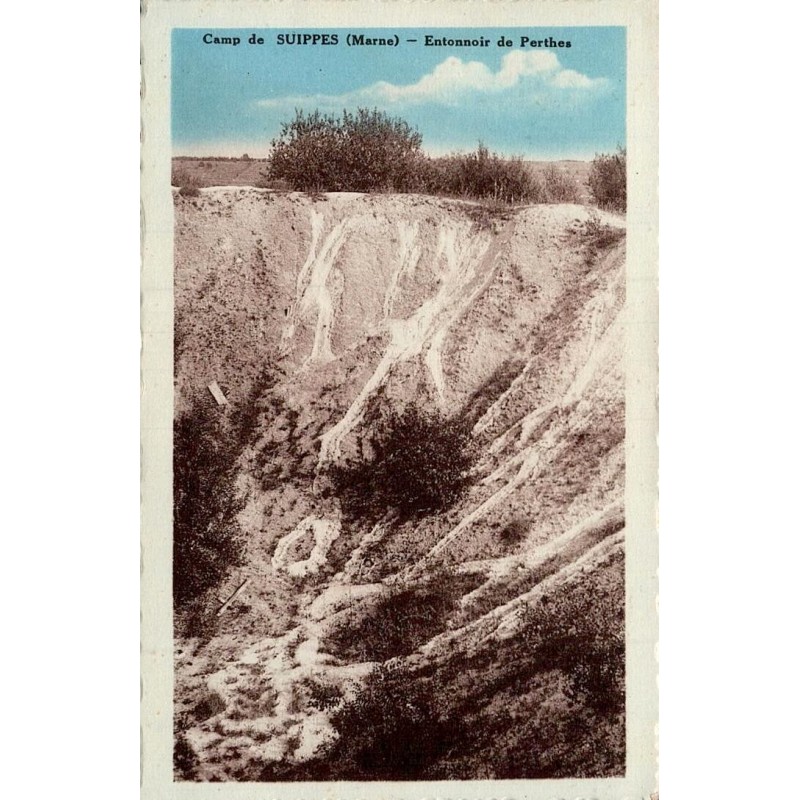 Carte postale ancienne Camp de Suippes Entonnoir de Perthes Marne vestige de la Première Guerre mondiale en Champagne