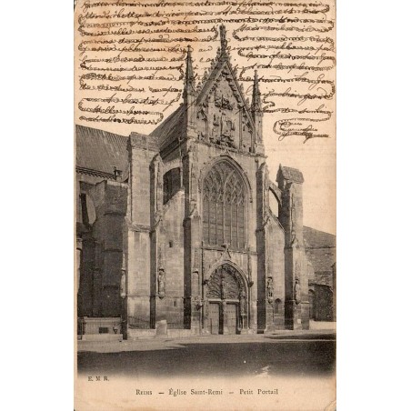 Carte postale ancienne Reims Église Saint-Remi Petit Portail Marne détail architectural sculpté de la basilique
