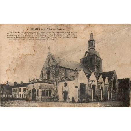 Carte postale ancienne Fismes église extérieur Marne vue du monument religieux avant les transformations du XXe siècle
