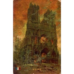 Carte postale ancienne Reims illustration de la cathédrale WI LVG Marne vue artistique du monument gothique