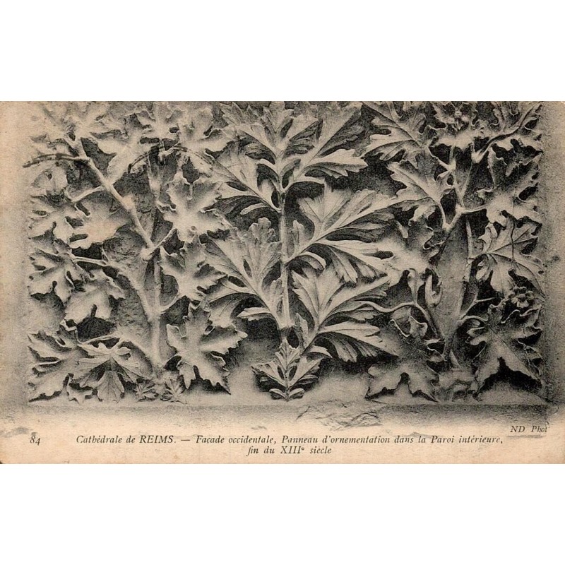 Carte postale ancienne Reims cathédrale façade occidentale panneau d’ornementation dans la paroi intérieure sculpture gothique