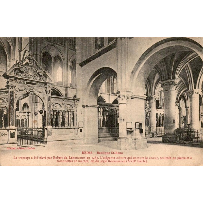 Carte postale ancienne Reims basilique Saint-Remi le transept Marne vue intérieure du monument religieux historique