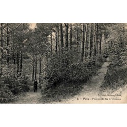 Carte postale ancienne Poix Promenade des Abrisseaux Marne vue d’une allée arborée et d’un espace de promenade ancien