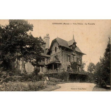 Carte postale ancienne Germaine Villa Felicia La Tourelle Marne vue d’une demeure de caractère en Champagne