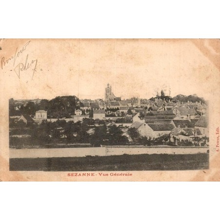 Carte postale ancienne Sézanne vue générale Marne panorama de la ville et du patrimoine champenois