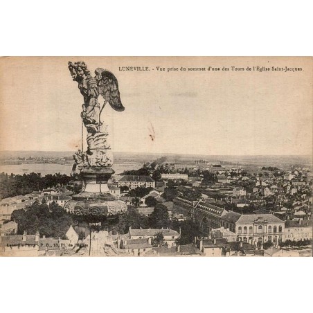 Carte postale ancienne de Lunéville représentant une vue panoramique prise depuis une tour de l’église Saint-Jacques
