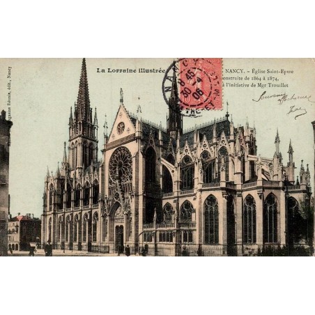 Carte postale ancienne représentant l’église Saint-Epvre de Nancy et son architecture néogothique en Meurthe-et-Moselle.