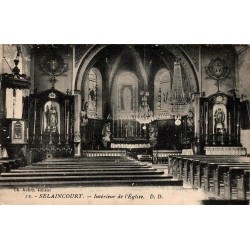 Carte postale ancienne représentant l’intérieur de l’église Saint-Epvre de Selaincourt en Meurthe-et-Moselle.