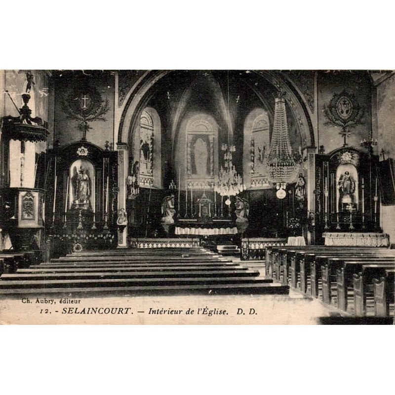 Carte postale ancienne représentant l’intérieur de l’église Saint-Epvre de Selaincourt en Meurthe-et-Moselle.