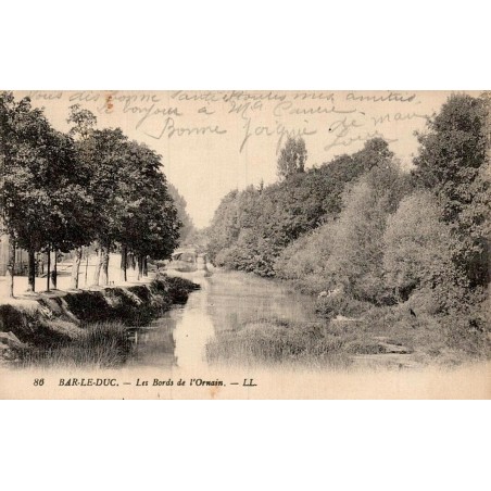 Carte postale ancienne représentant les bords de l’Ornain à Bar-le-Duc dans la Meuse au début du XXᵉ siècle.