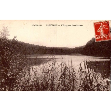 Carte postale ancienne représentant l’étang des Deux Busines à Saint-Rouin dans la forêt d’Argonne en Meuse.