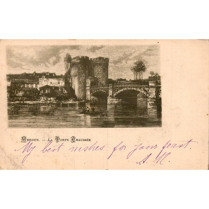 Carte postale ancienne de la Porte Chaussée de Verdun dans la Meuse.