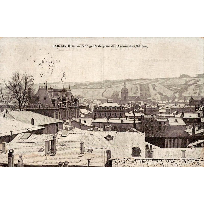 Carte postale ancienne de Bar-le-Duc vue depuis l’avenue du Château.
