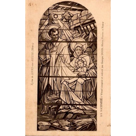 Carte postale ancienne du vitrail de la Nativité à Sivry-sur-Meuse.