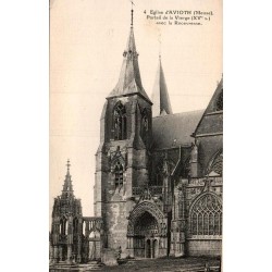 Carte postale ancienne d’Avioth montrant le portail de la Vierge et la Recevresse de la basilique Notre-Dame