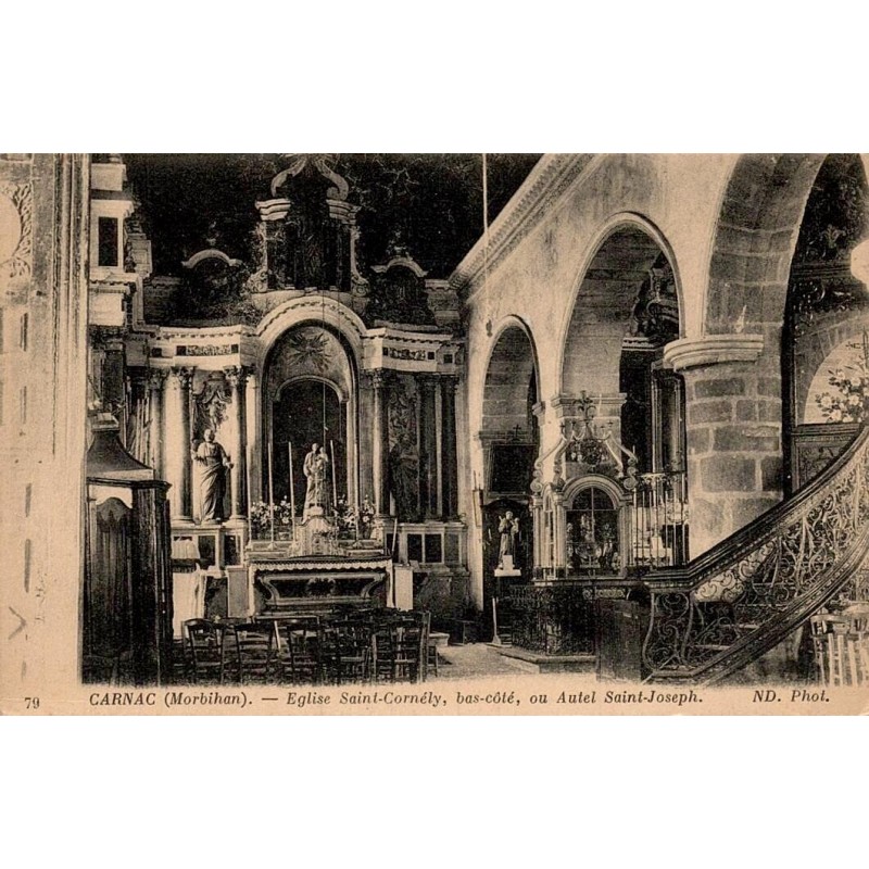 Carte postale ancienne de Carnac montrant l’autel Saint-Joseph de l’église Saint-Cornély
