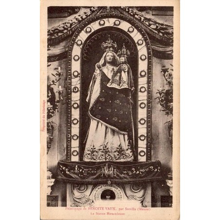 Carte postale ancienne de Benoîte-Vaux montrant la statue miraculeuse du pèlerinage