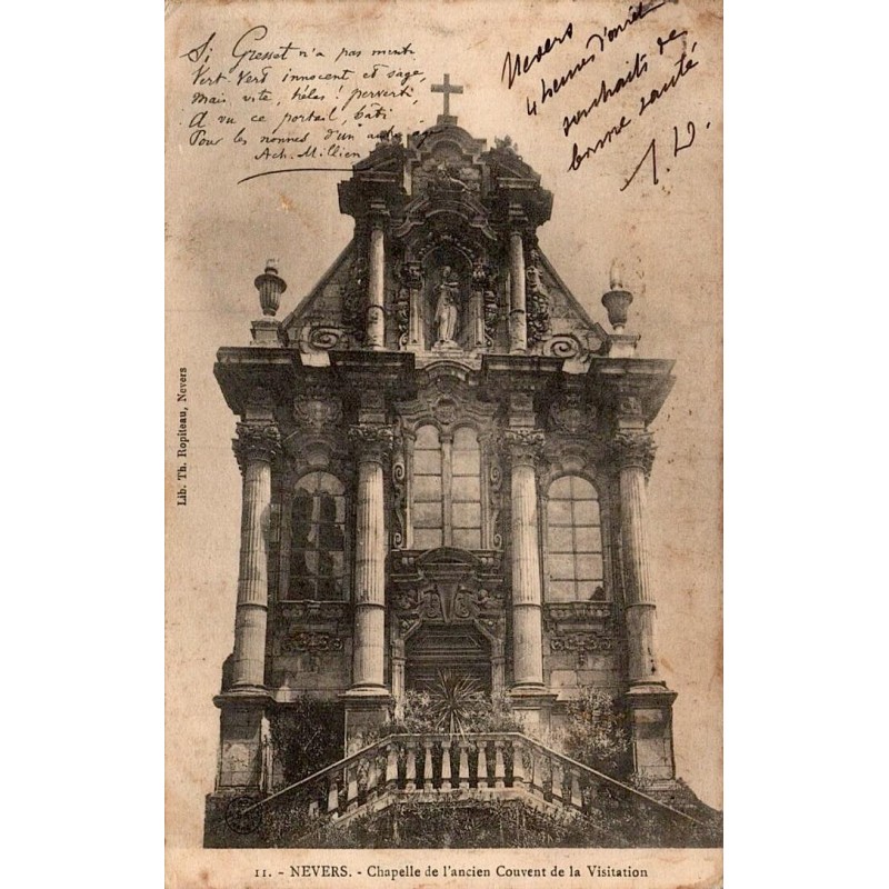 Carte postale ancienne de Nevers montrant la chapelle de l’ancien couvent de la Visitation