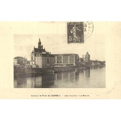 Reproduction de carte postale ancienne Corbeil pont moulins mairie Collection Cartes d'Autrefois Essonne
