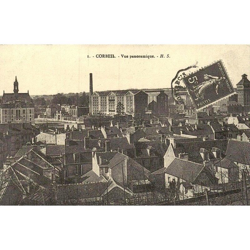Reproduction de carte postale ancienne Corbeil-Essonnes vue panoramique Collection Cartes d'Autrefois Essonne