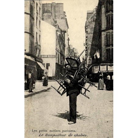 Reproduction de carte postale ancienne rempailleur de chaises petits métiers parisiens Collection Cartes d'Autrefois Paris