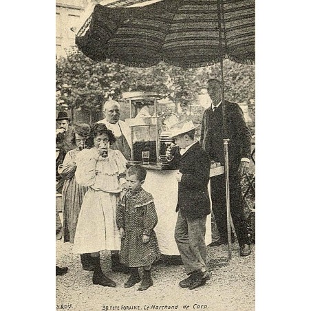 Reproduction de carte postale ancienne Fête Foraine Le Marchand de Coco Collection Cartes d'Autrefois Paris