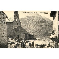 Reproduction de carte postale ancienne Ascou place de l'église Collection Cartes d'Autrefois Ariège