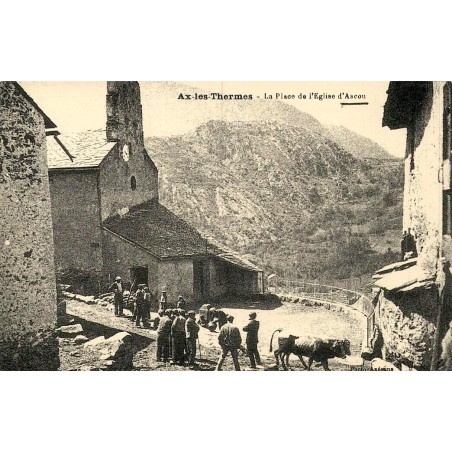 Reproduction de carte postale ancienne Ascou place de l'église Collection Cartes d'Autrefois Ariège