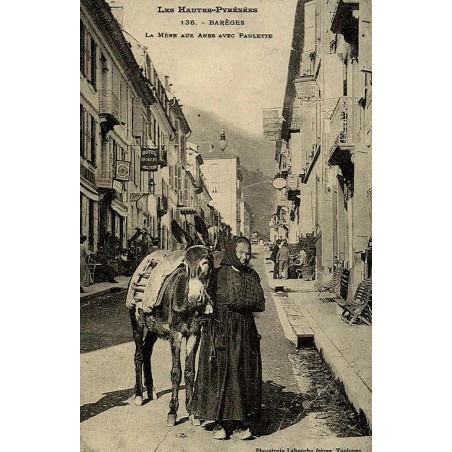 Reproduction de carte postale ancienne Barèges la Mère aux Ânes avec Paulette Collection Cartes d'Autrefois Hautes-Pyrénées
