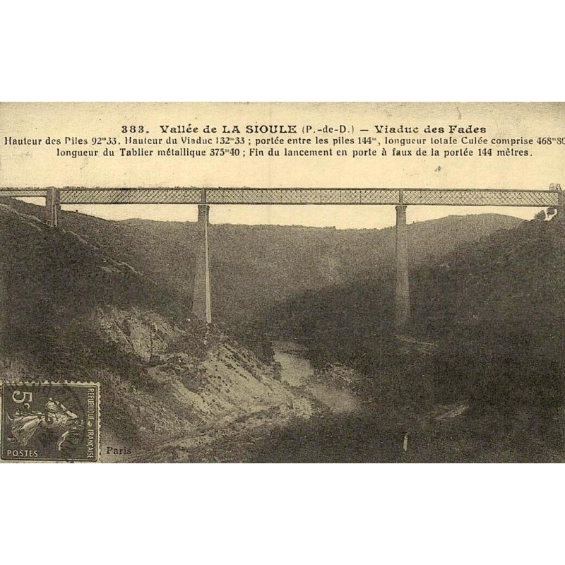 Reproduction de carte postale ancienne vallée de la Sioule viaduc de Fades Collection Cartes d'Autrefois Auvergne