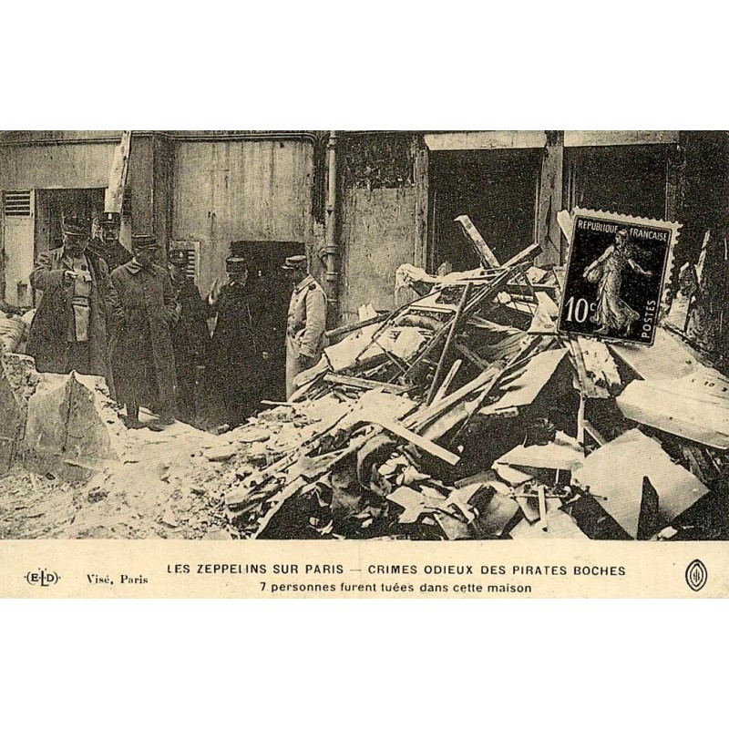 Reproduction de carte postale ancienne Les Zeppelins sur Paris Crime odieux des pirates boches Collection Cartes d'Autrefois