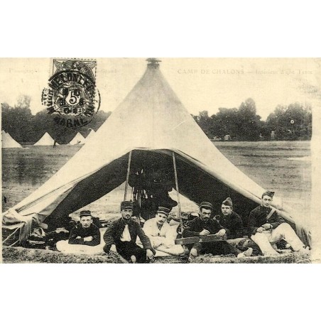 Reproduction de carte postale ancienne Camp de Châlons tente de soldats Collection Cartes d'Autrefois Marne