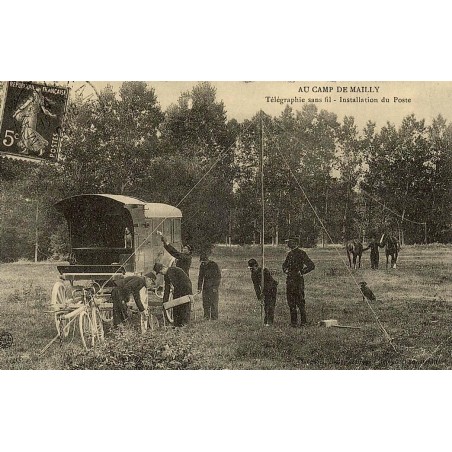 Reproduction de CPA Camp de Mailly télégraphie sans fil installation du poste Collection Cartes d'Autrefois Aube