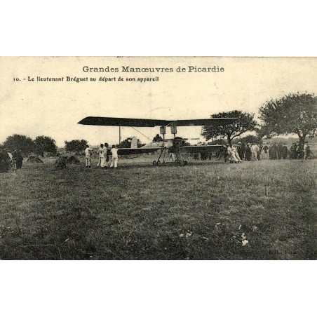 Reproduction de CPA Grandes Manœuvres de Picardie lieutenant Bréguet au départ de son appareil Collection Cartes d'Autrefois