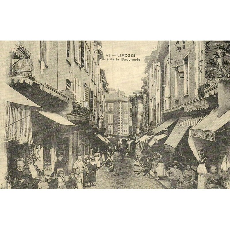 Reproduction de carte postale ancienne Limoges Rue de la Boucherie Collection Cartes d'Autrefois Haute-Vienne