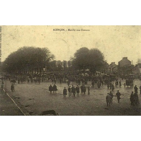 Reproduction de carte postale ancienne Alençon marché aux chevaux Collection Cartes d'Autrefois Orne