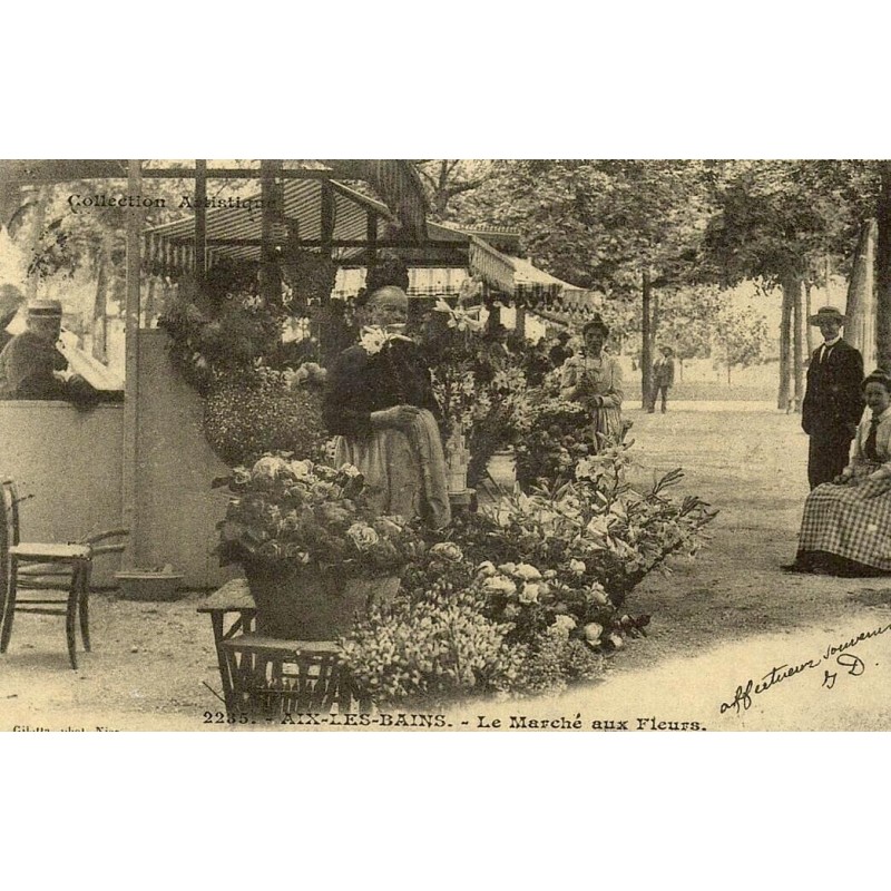 Aix-les-Bains marché aux fleurs reproduction carte ancienne Collection Cartes d'Autrefois
