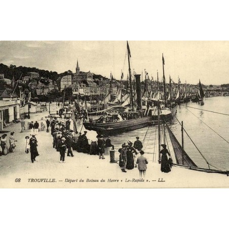 Trouville départ du bateau Le Rapide reproduction carte ancienne Collection Cartes d'Autrefois