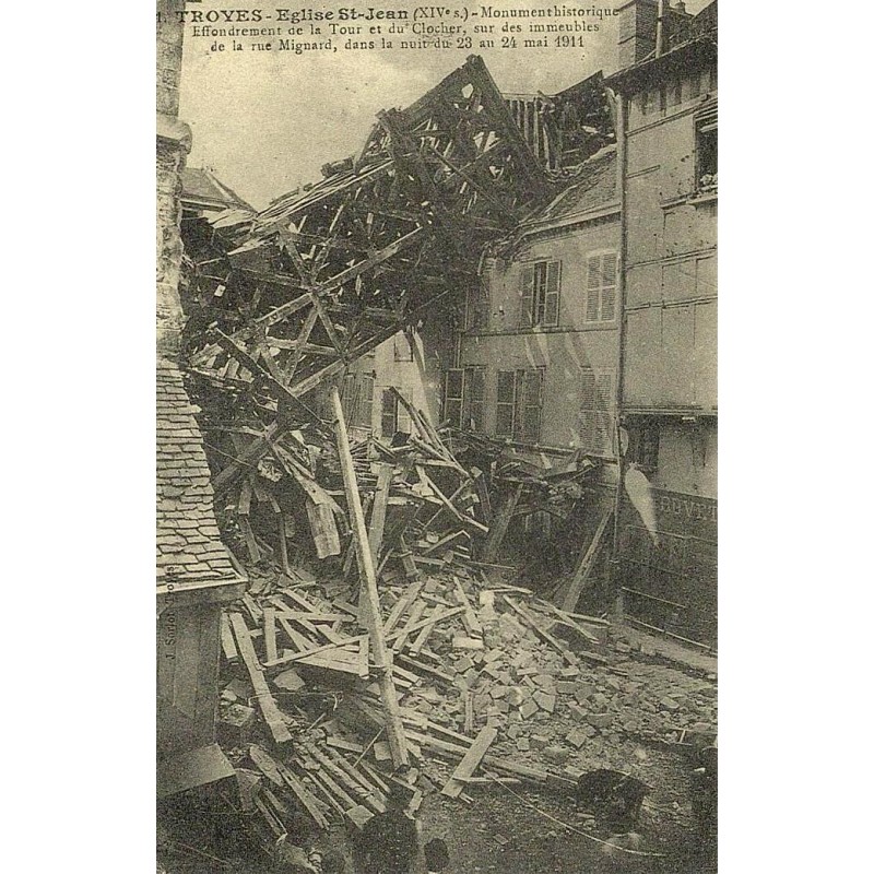 Troyes église Saint Jean effondrement du clocher reproduction carte ancienne Collection Cartes d'Autrefois