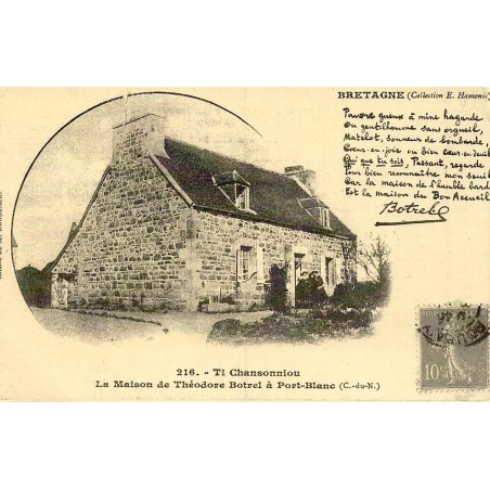 Port-Blanc maison de Théodore Botrel Ti Chansonniou reproduction carte ancienne Collection Cartes d'Autrefois