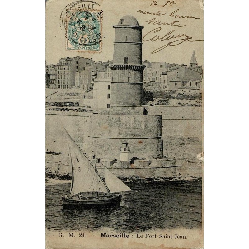 Carte postale ancienne du Fort Saint-Jean à Marseille sur le vieux port
