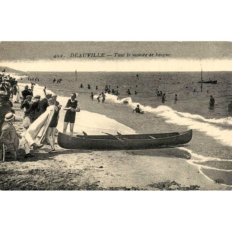 Deauville Tout le Monde se Baigne reproduction de carte postale ancienne Collection Cartes d'Autrefois