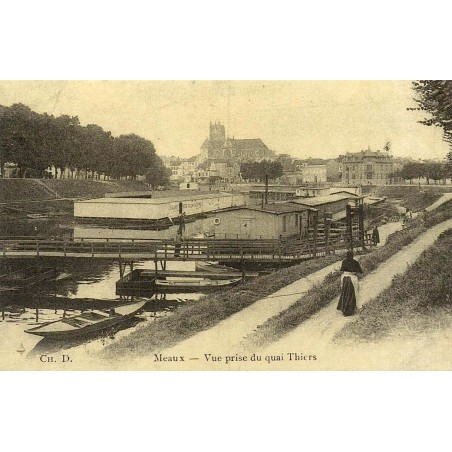 Reproduction de carte ancienne Meaux vue prise du quai Thiers Collection Cartes d'Autrefois