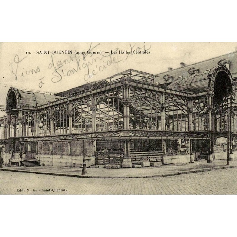 Reproduction de carte ancienne Saint-Quentin Halles Centrales après guerre Collection Cartes d'Autrefois